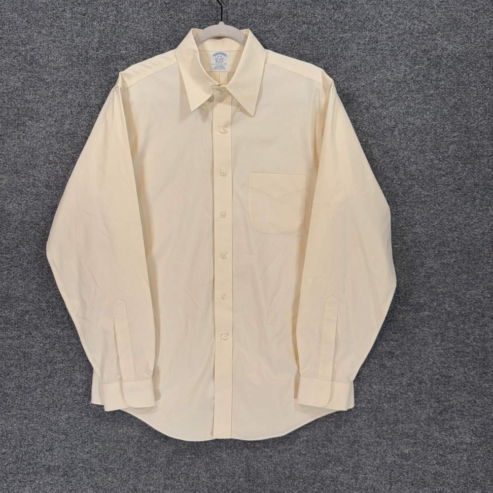 Brooks Brothers Dress Shirt Mens 16-35 Yellow Supima Cotton Non-Iron Classic Fit